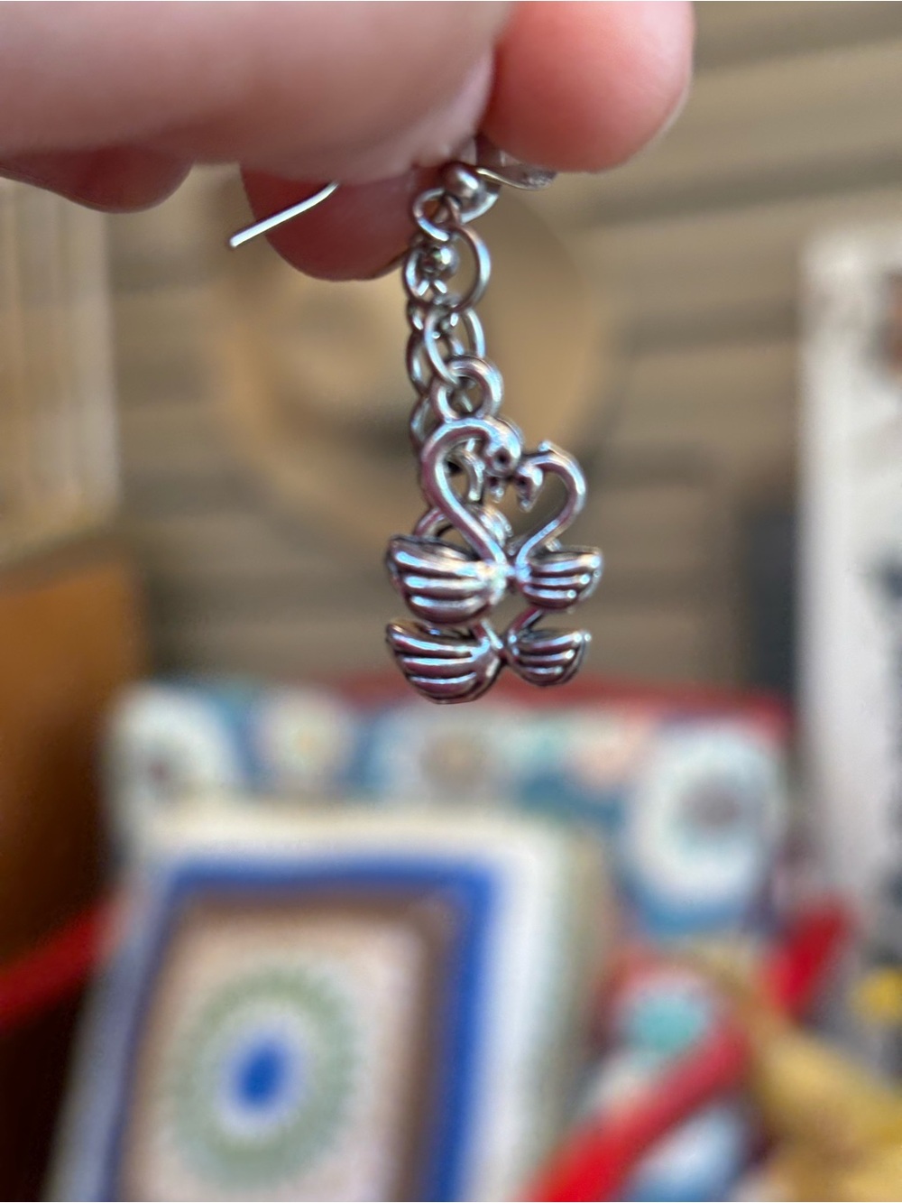 Silver Double Heart Dangle Earrings
